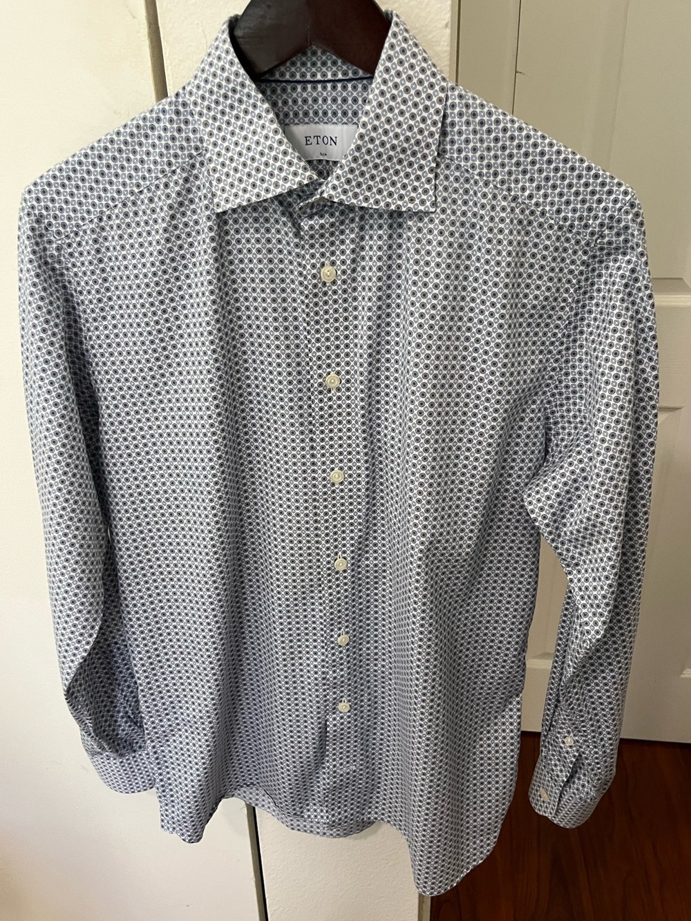 Eton Navy and White Micro-Pattern Button-Down Shirt